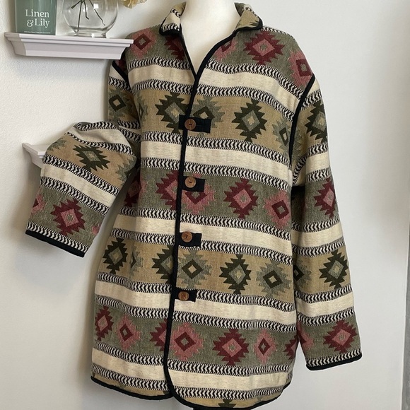 Vintage Southwestern Style Reversible Tapestry  Woven Jacket - Picture 2 of 16